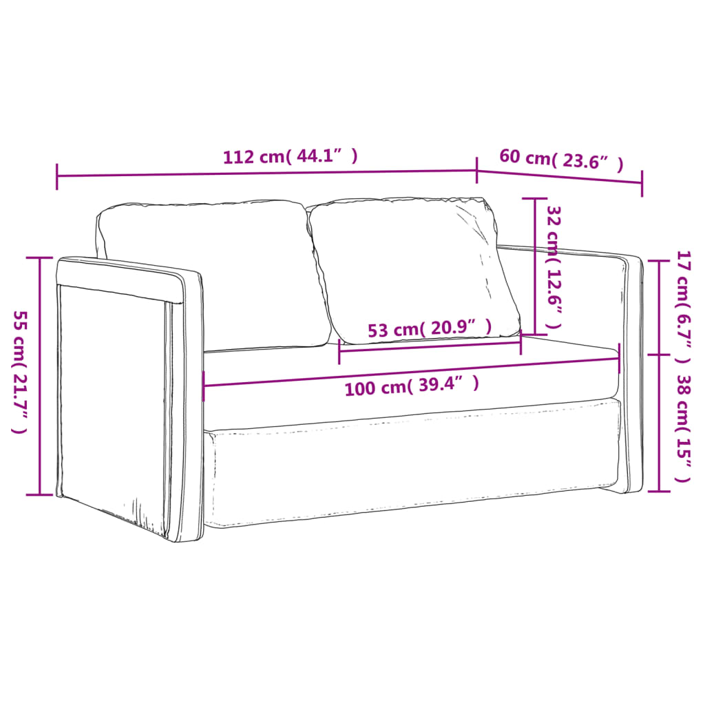 vidaXL Bodensofa mit Schlaffunktion Creme 112x174x55 cm Stoff