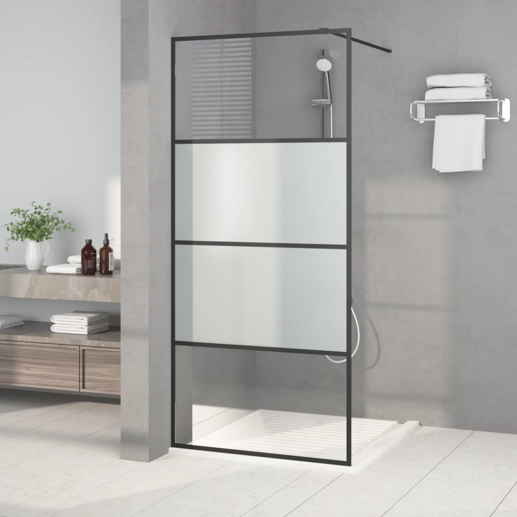 vidaXL Duschwand für Begehbare Dusche Schwarz 90x195cm Halbmatt ESG