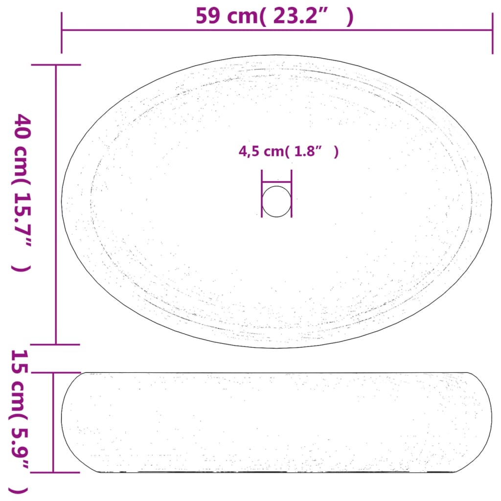 vidaXL Aufsatzwaschbecken Braun Oval 59x40x15 cm Keramik