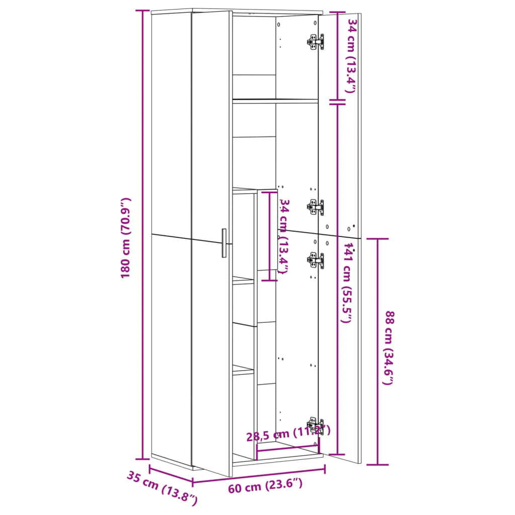 vidaXL Highboard Grau Sonoma 60x35x180 cm Holzwerkstoff