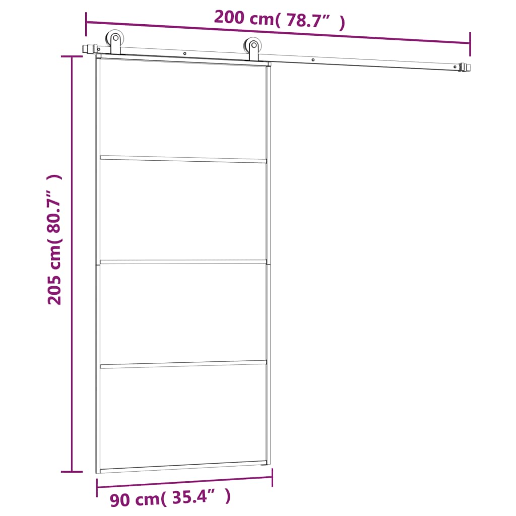 vidaXL Schiebetür mit Beschlag 90x205 cm ESG-Glas & Aluminium