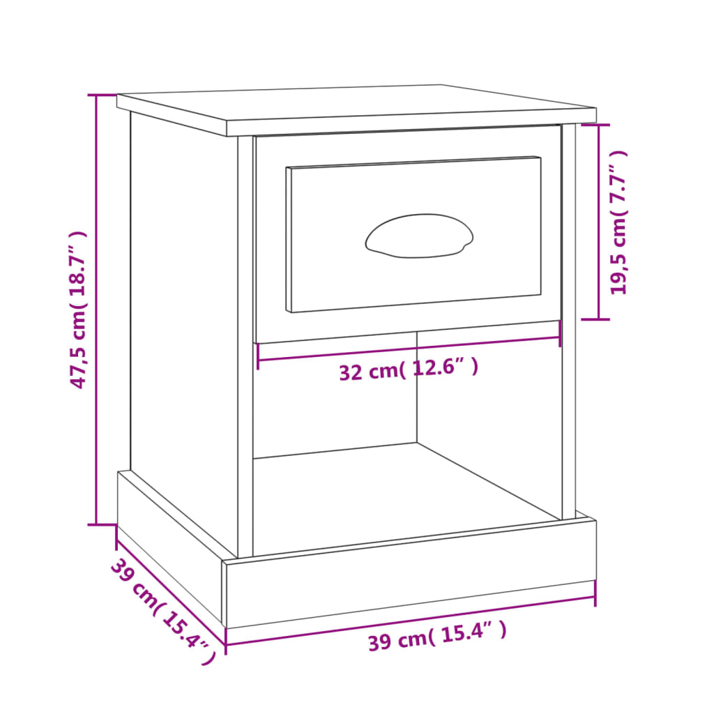 vidaXL Nachttische 2 Stk. Betongrau 39x39x47,5 cm Holzwerkstoff