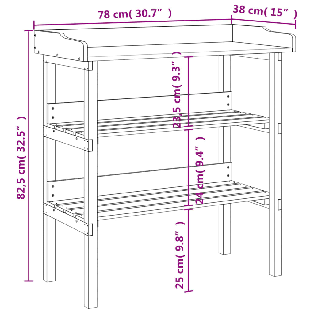 vidaXL Pflanztisch mit Ablagen Braun 78x38x82,5 cm Massivholz Tanne