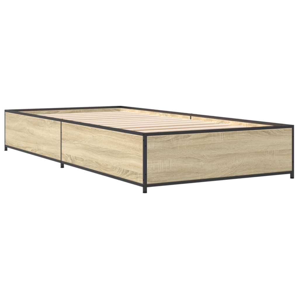 vidaXL Bettgestell Sonoma-Eiche 75x190 cm Holzwerkstoff und Metall