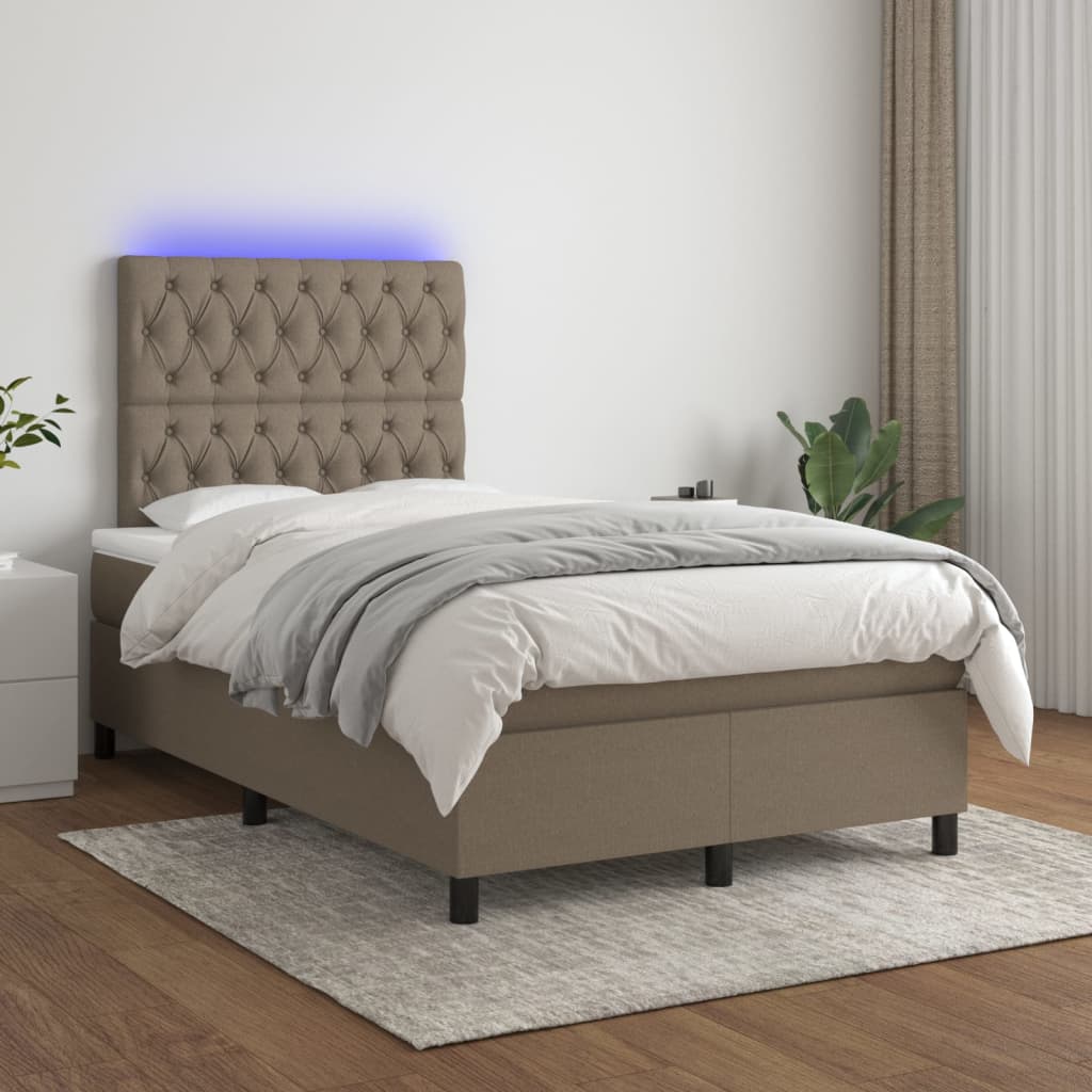 vidaXL Boxspringbett mit Matratze & LED Taupe 120x200 cm Stoff