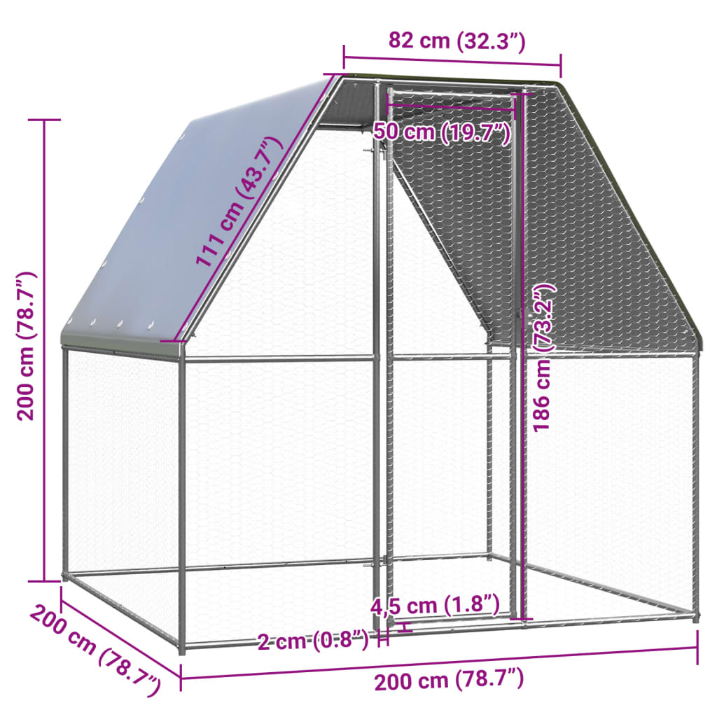 vidaXL Outdoor-Hühnerkäfig 2x2x2 m Verzinkter Stahl