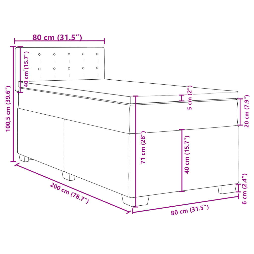 vidaXL Boxspringbett mit Matratze Schwarz 80x200 cm Samt