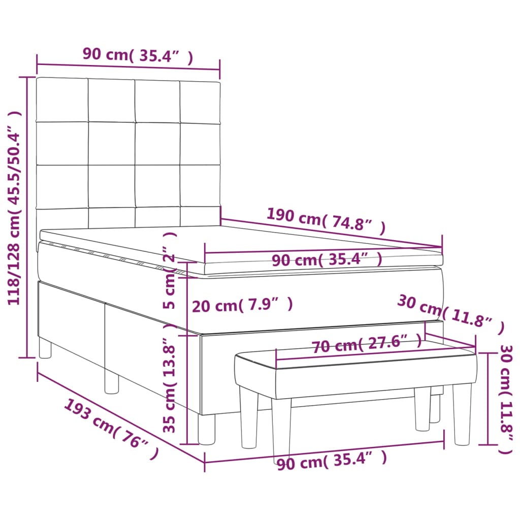 vidaXL Boxspringbett mit Matratze Schwarz 90x190 cm Samt