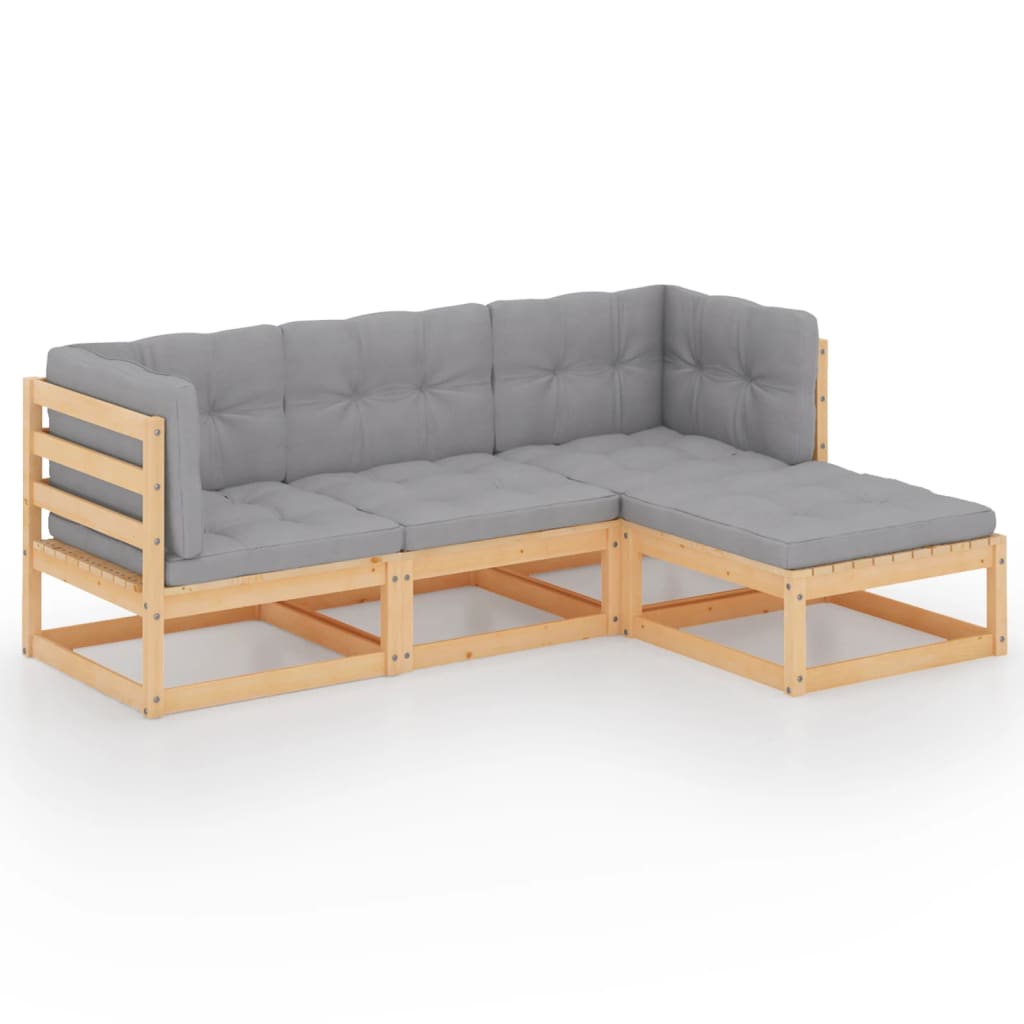 vidaXL 4-tlg. Garten-Lounge-Set mit Kissen Kiefer Massivholz