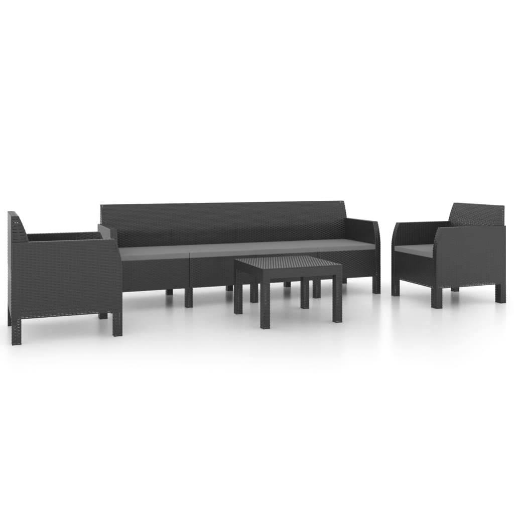 vidaXL 4-tlg. Garten-Lounge-Set mit Kissen PP Rattan Anthrazit