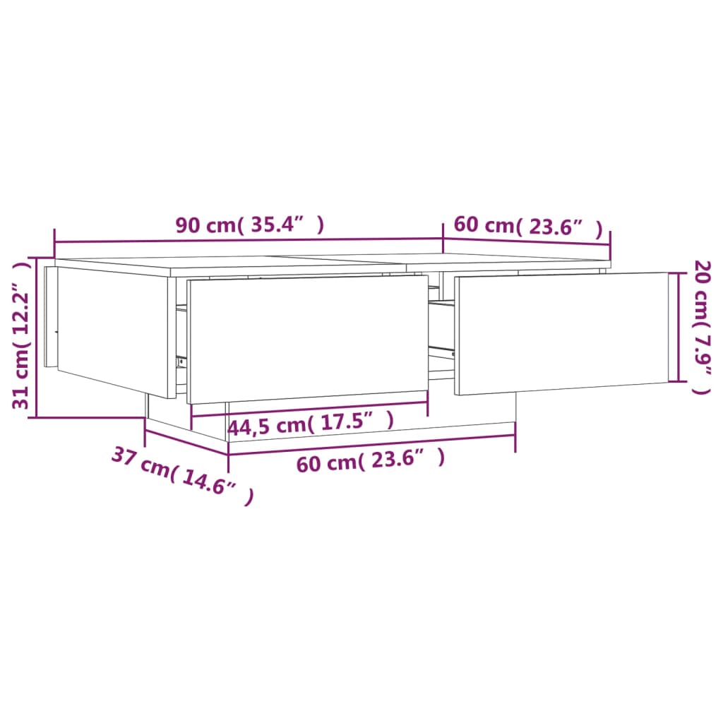 vidaXL Couchtisch Braun Eichen-Optik 90x60x31 cm Holzwerkstoff