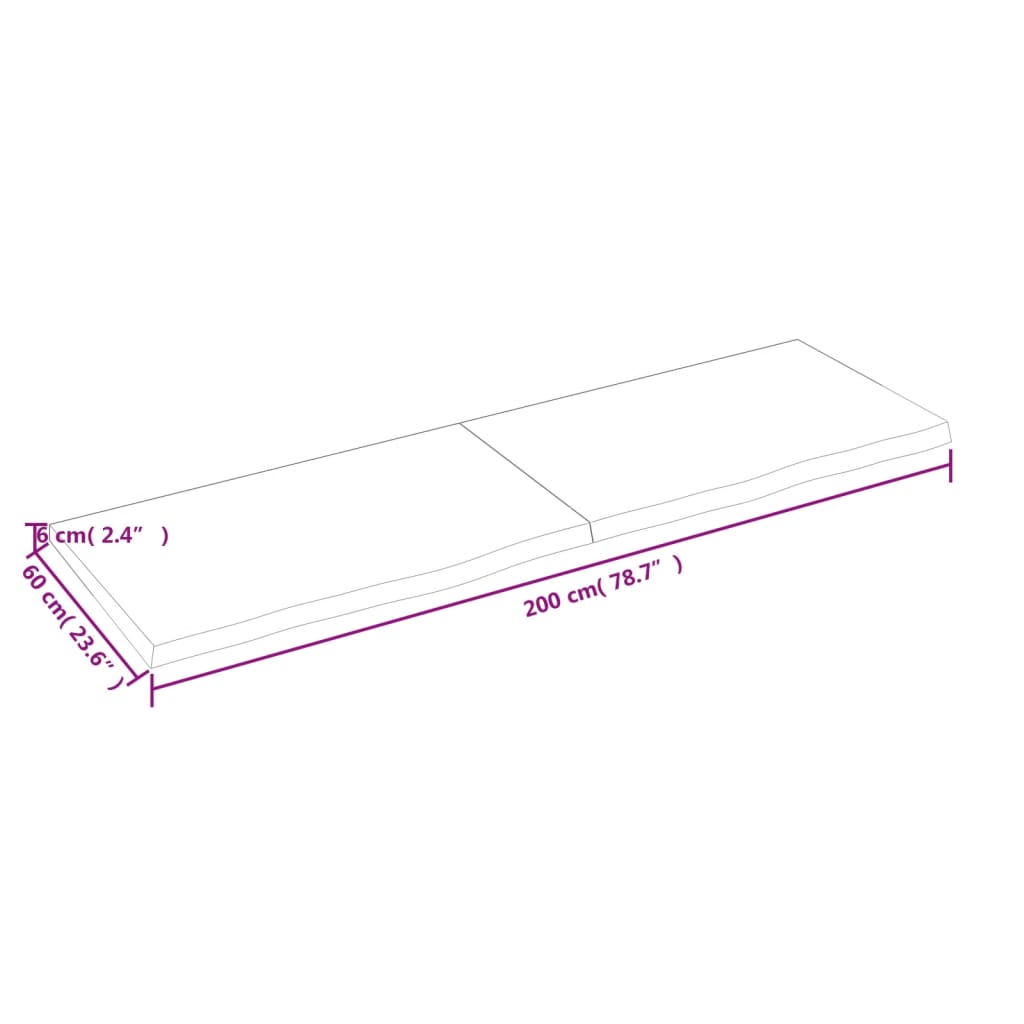 vidaXL Tischplatte Hellbraun 200x60x(2-6)cm Massivholz Eiche Behandelt