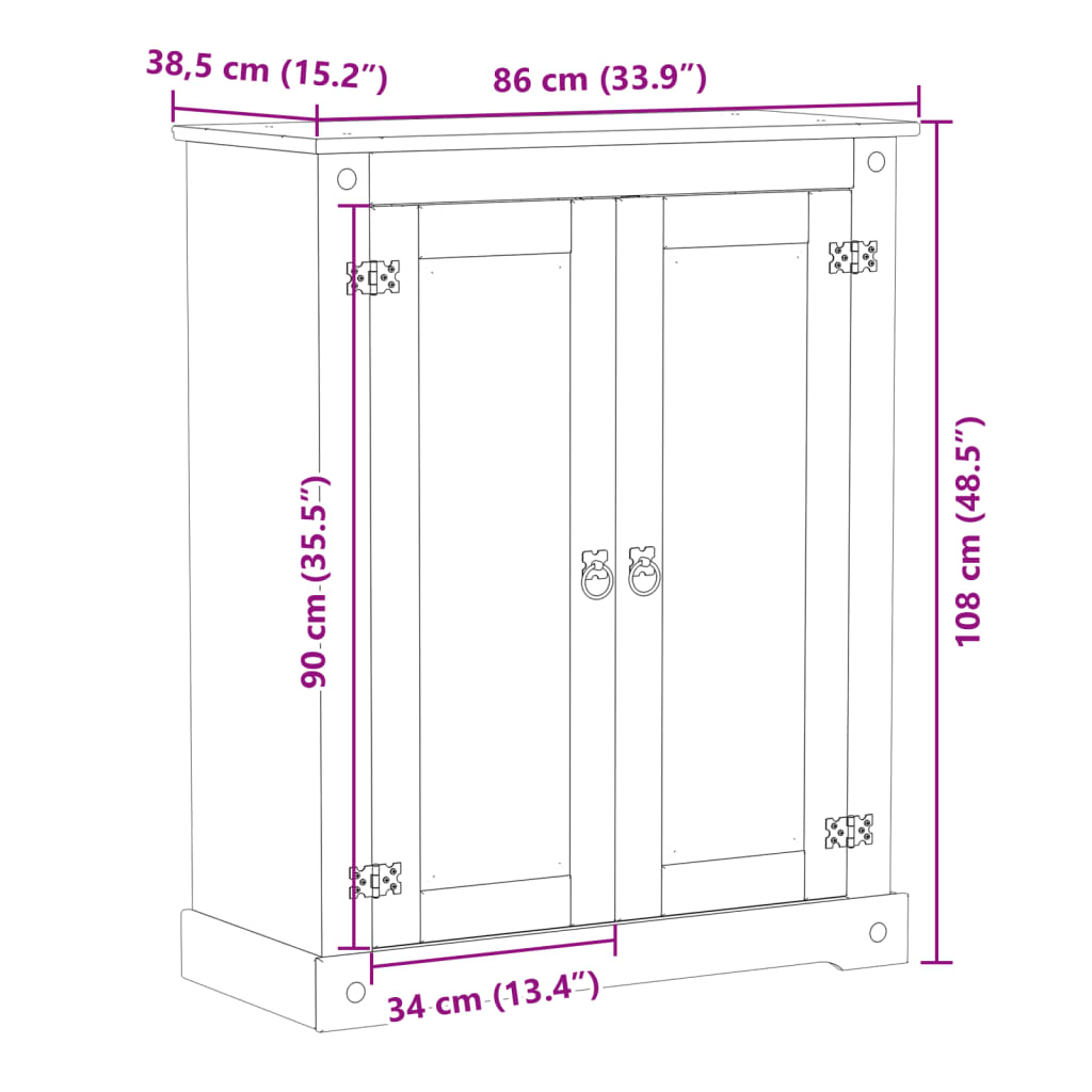 vidaXL Schuhschrank Corona 86x38,5x108 cm Massivholz Kiefer