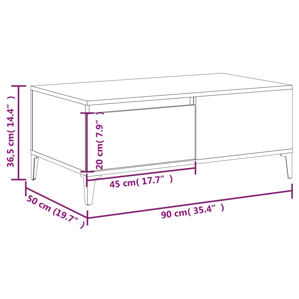 vidaXL Couchtisch Betongrau 90x50x36,5 cm Holzwerkstoff