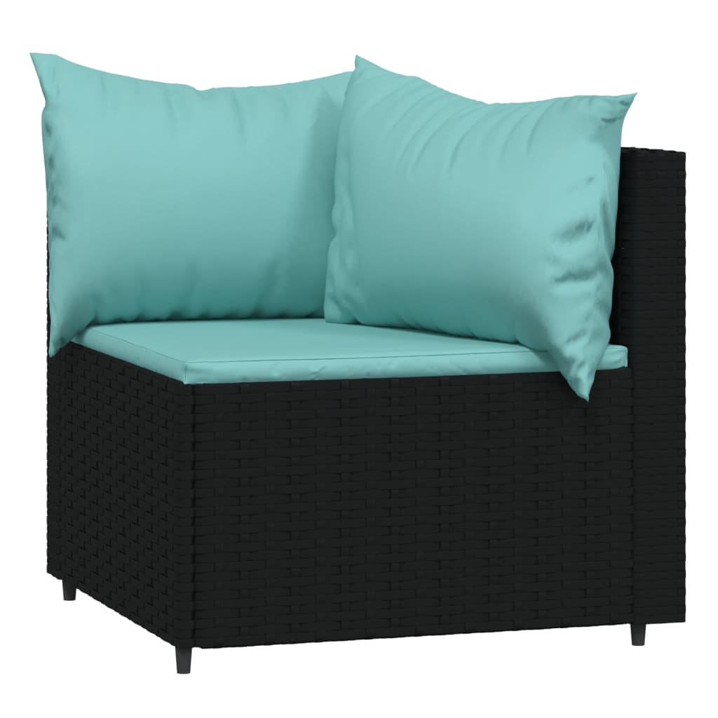 vidaXL 3-tlg. Garten-Lounge-Set mit Kissen Schwarz Poly Rattan