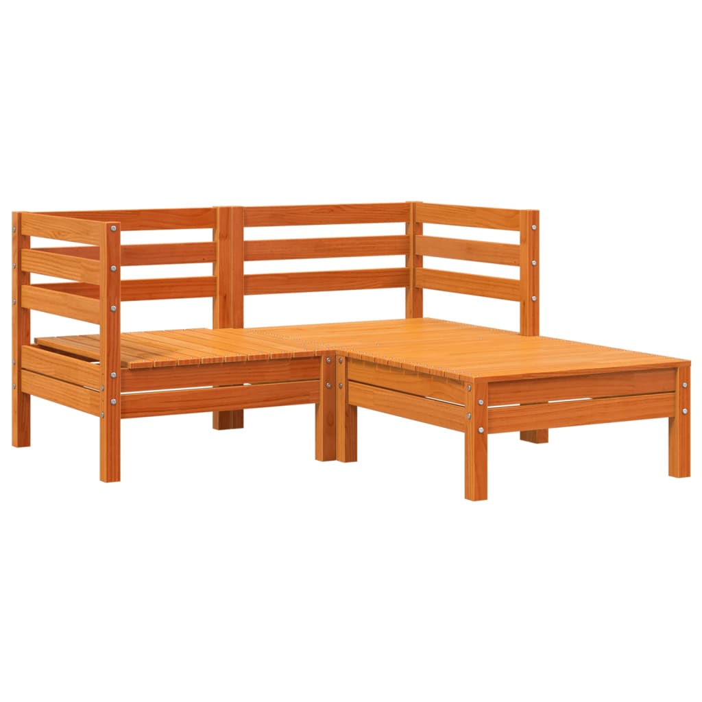 vidaXL Gartensofa 2-Sitzer mit Hocker Wachsbraun Massivholz Kiefer