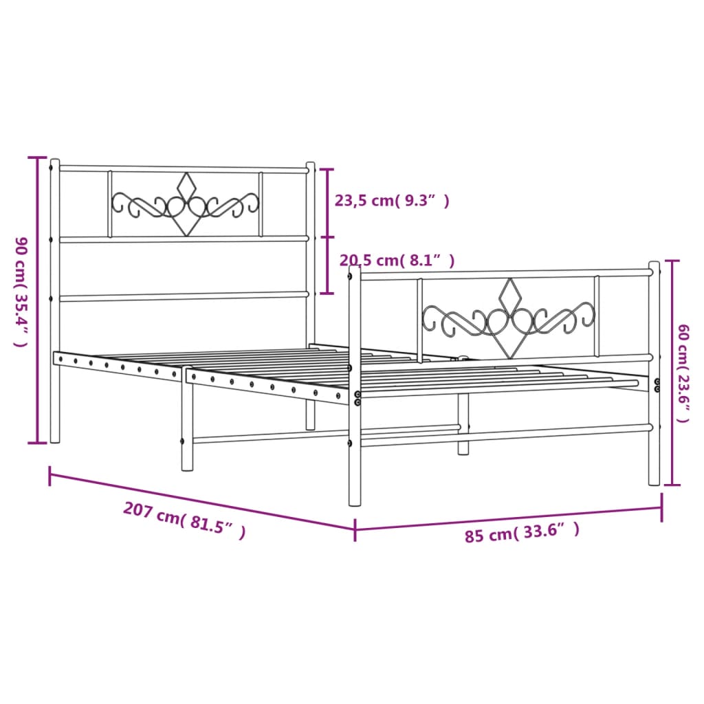 vidaXL Bettgestell mit Kopf- und Fußteil Metall Weiß 80x200 cm