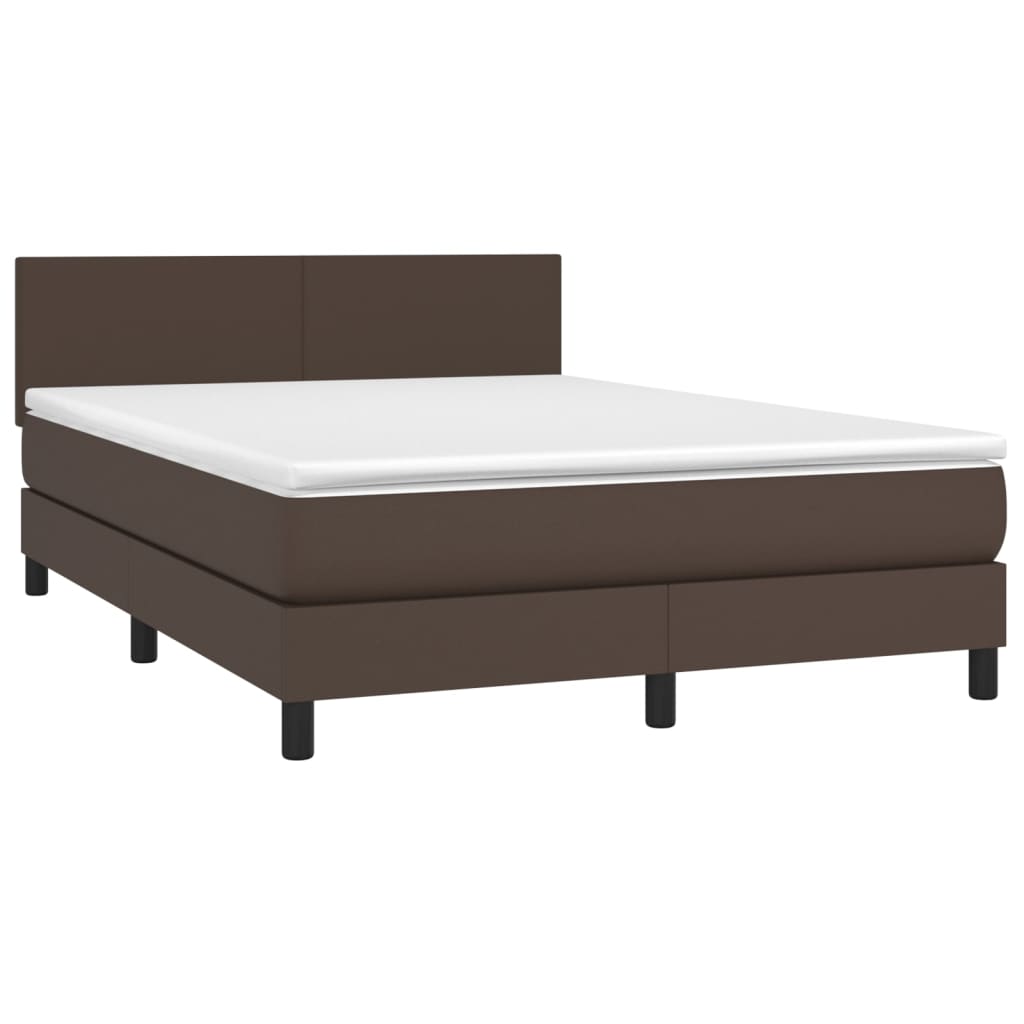 vidaXL Boxspringbett mit Matratze & LED Braun 140x200 cm Kunstleder