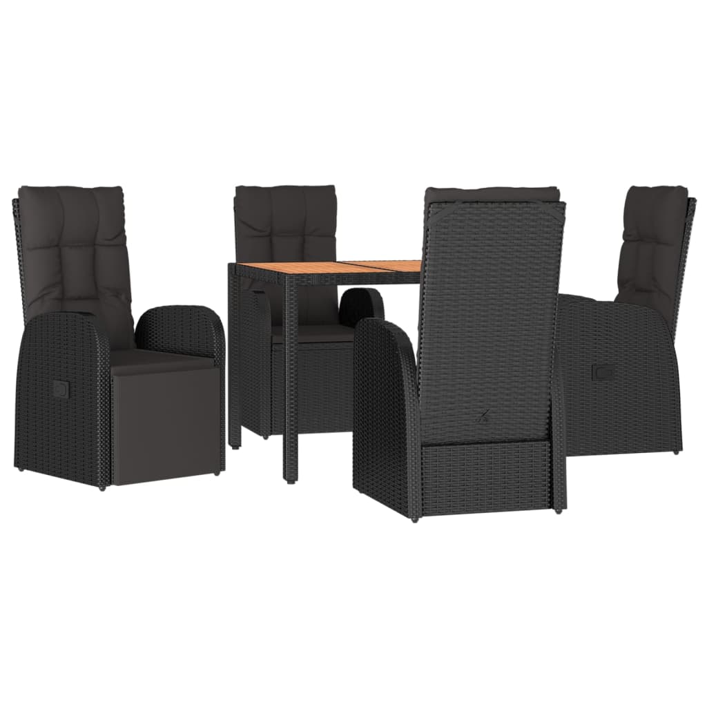 vidaXL 5-tlg. Garten-Essgruppe mit Kissen Schwarz Poly Rattan