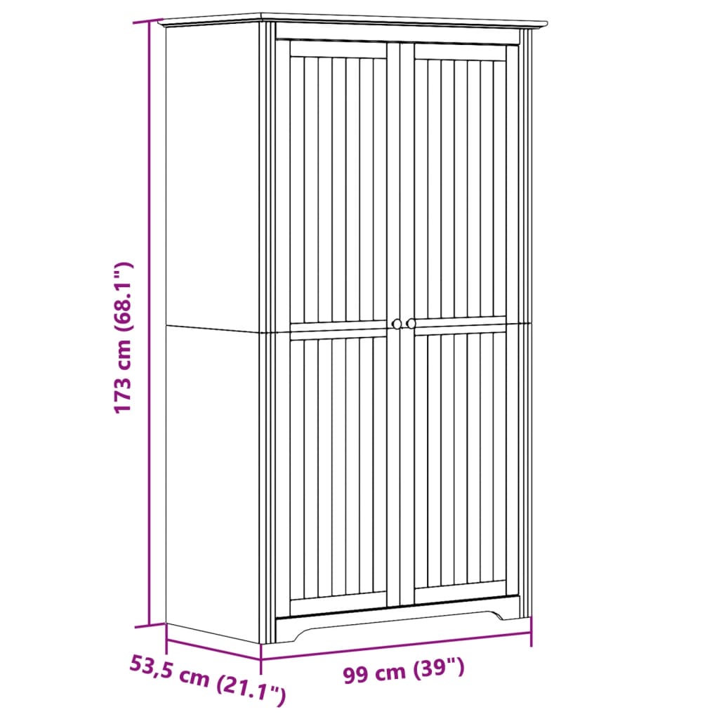 vidaXL Kleiderschrank BODO Weiß 99x53,5x173 cm Massivholz Kiefer