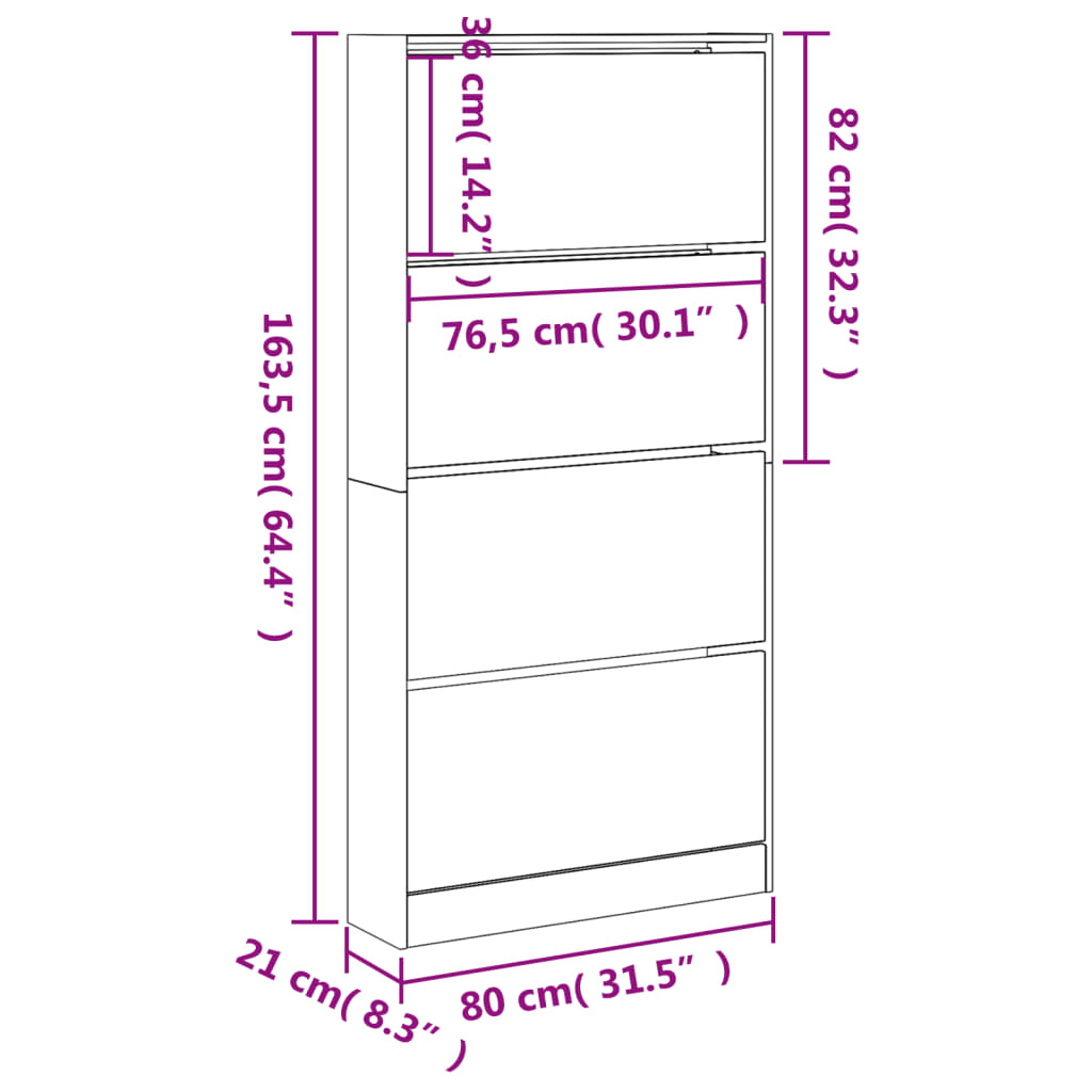 vidaXL Schuhschrank mit 4 Klappen Weiß 80x21x163,5 cm