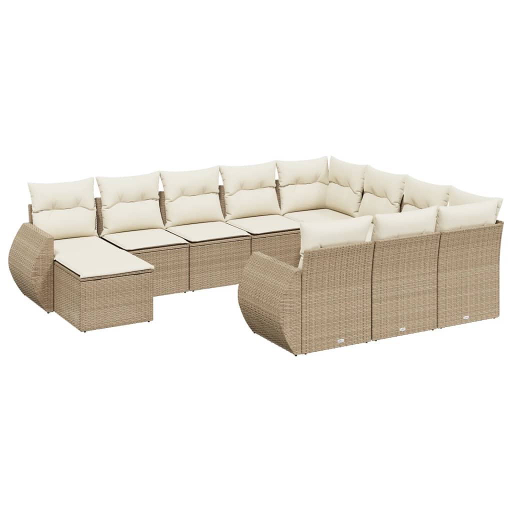 vidaXL 11-tlg. Garten-Sofagarnitur mit Kissen Beige Poly Rattan