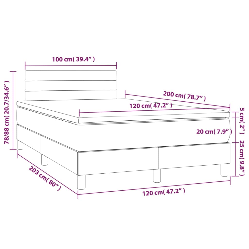 vidaXL Boxspringbett mit Matratze Schwarz 120x200 cm Stoff