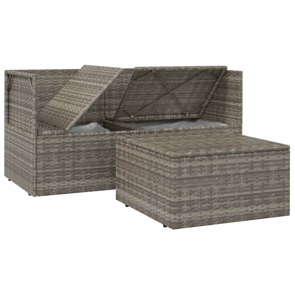 vidaXL 3-tlg. Garten-Lounge-Set mit Kissen Grau Poly Rattan