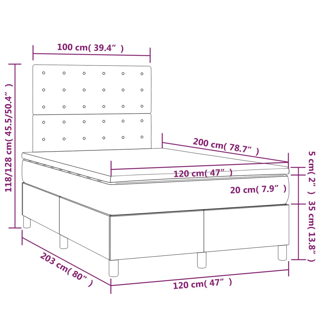 vidaXL Boxspringbett mit Matratze Rosa 120x200 cm Samt