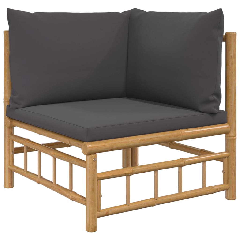 vidaXL 5-tlg. Garten-Lounge-Set mit Dunkelgrauen Kissen Bambus