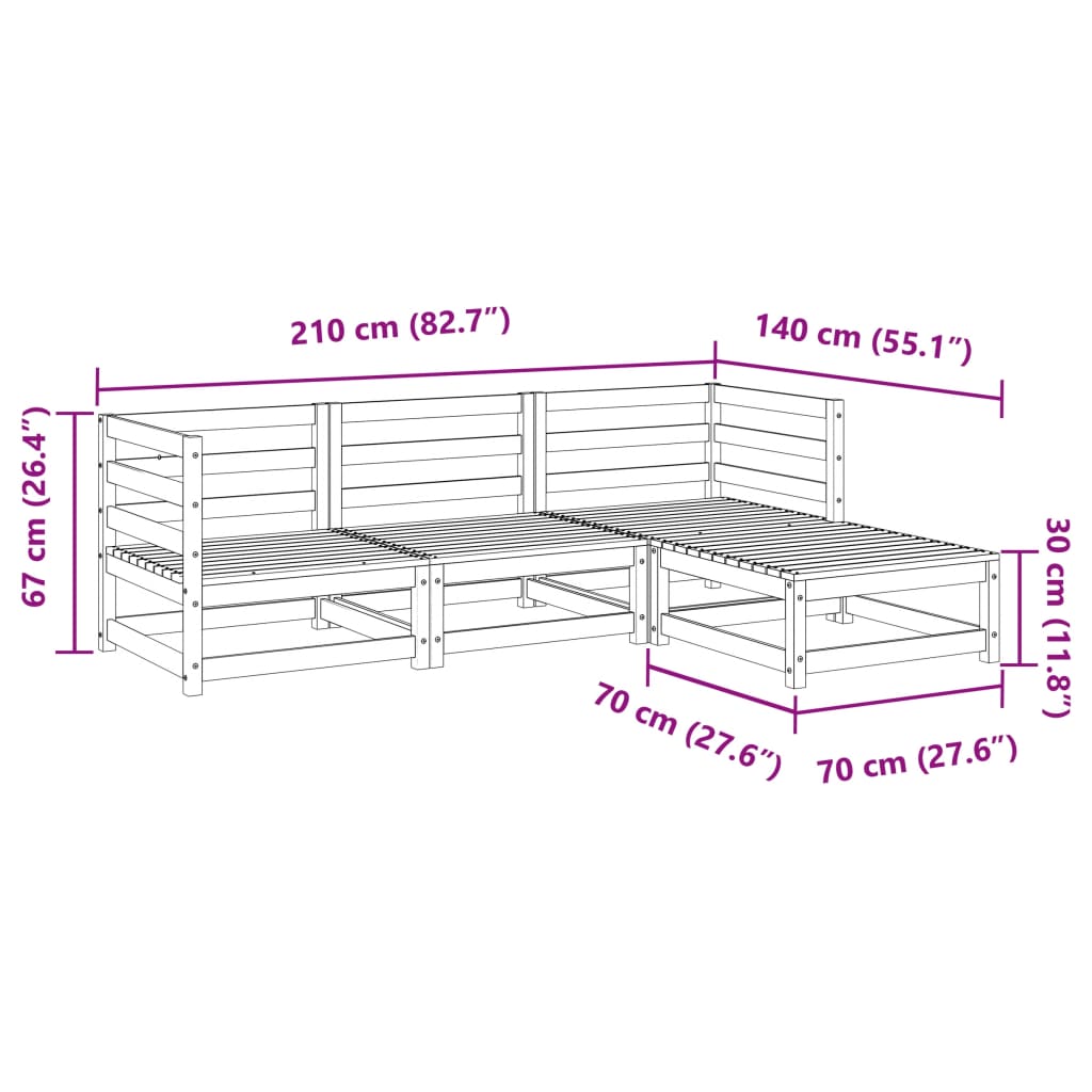 vidaXL 4-tlg. Garten-Sofagarnitur Wachsbraun Massivholz Kiefer