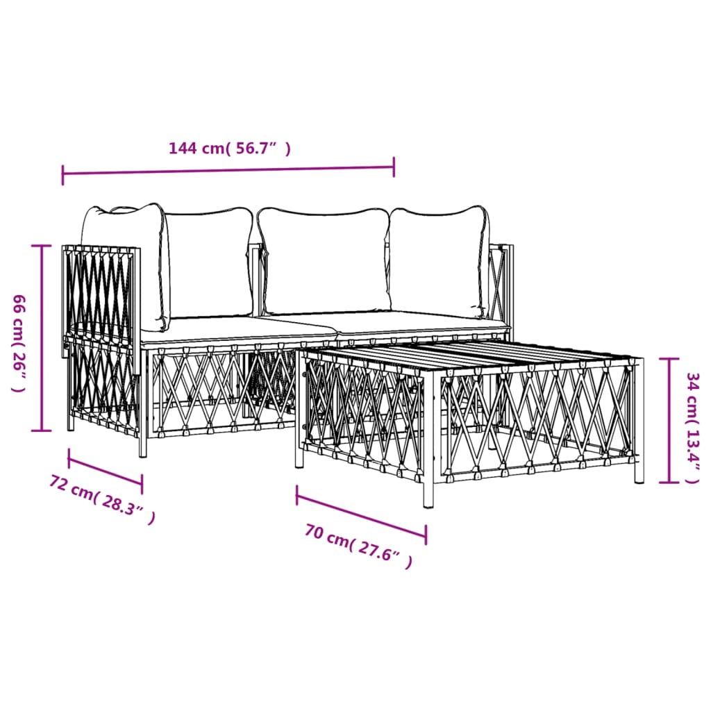 vidaXL 3-tlg. Garten-Lounge-Set mit Kissen Anthrazit Stahl