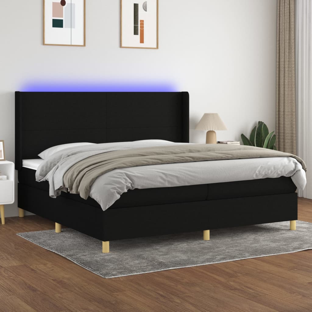 vidaXL Boxspringbett mit Matratze & LED Schwarz 200x200 cm Stoff