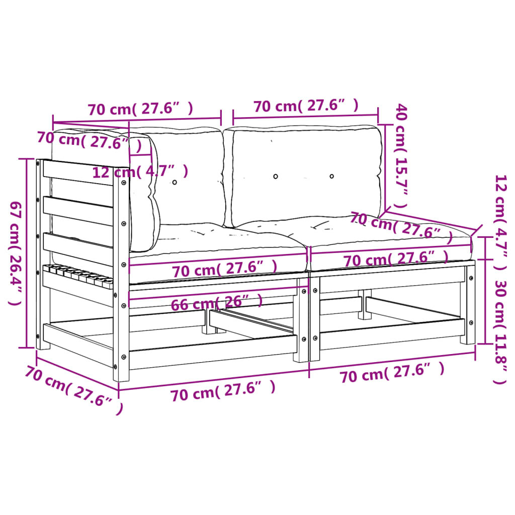 vidaXL Gartensofa mit Kissen 2-Sitzer Wachsbraun Massivholz Kiefer