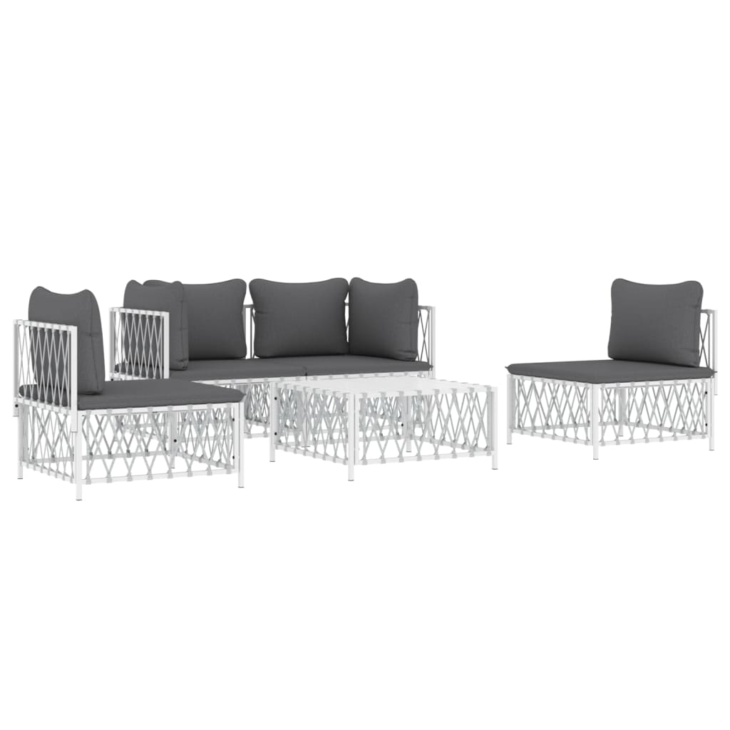 vidaXL 5-tlg. Garten-Lounge-Set mit Kissen Weiß Stahl