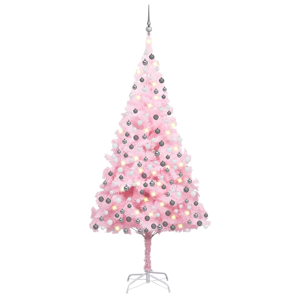 vidaXL Künstlicher Weihnachtsbaum mit Beleuchtung & Kugeln Rosa 240cm