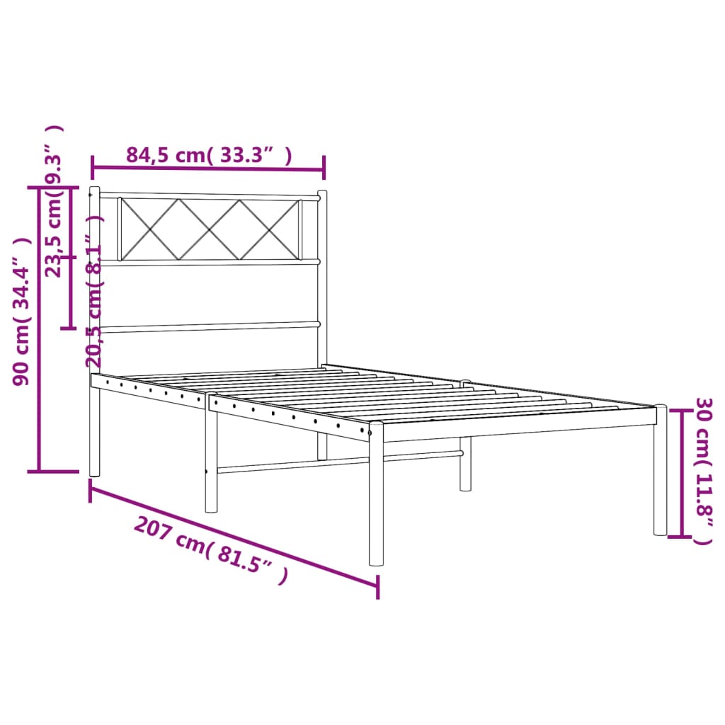 vidaXL Bettgestell mit Kopfteil Metall Schwarz 80x200 cm