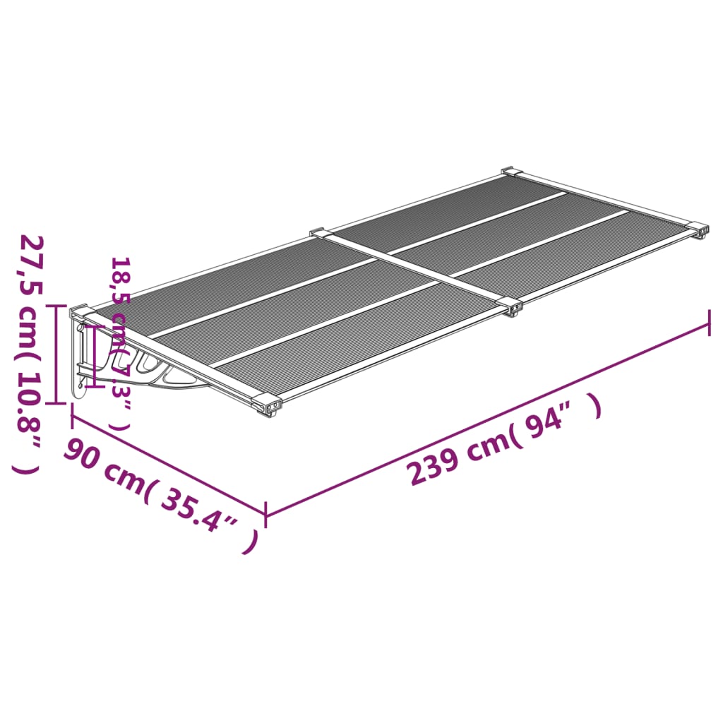 vidaXL Türvordach Schwarz und Transparent 239x90 cm Polycarbonat