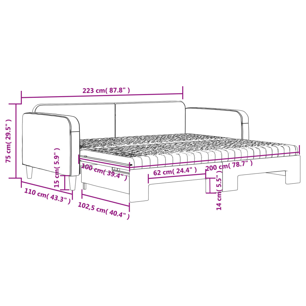 vidaXL Tagesbett Ausziehbar mit Matratzen Schwarz 100x200 cm Stoff