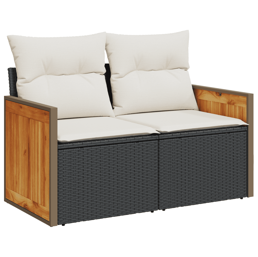 vidaXL 3-tlg. Garten-Sofagarnitur mit Kissen Schwarz Poly Rattan