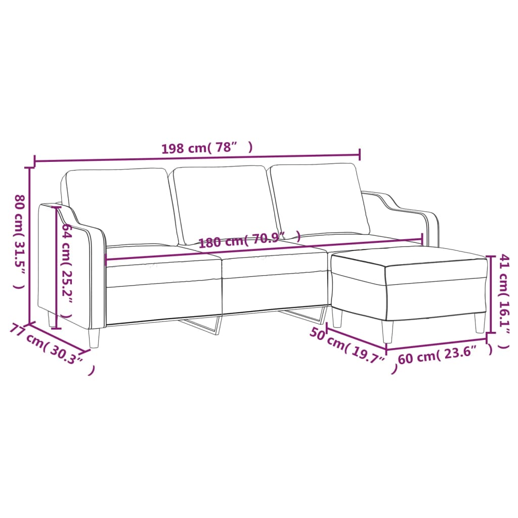 vidaXL 3-Sitzer-Sofa mit Hocker Dunkelgrau 180 cm Stoff