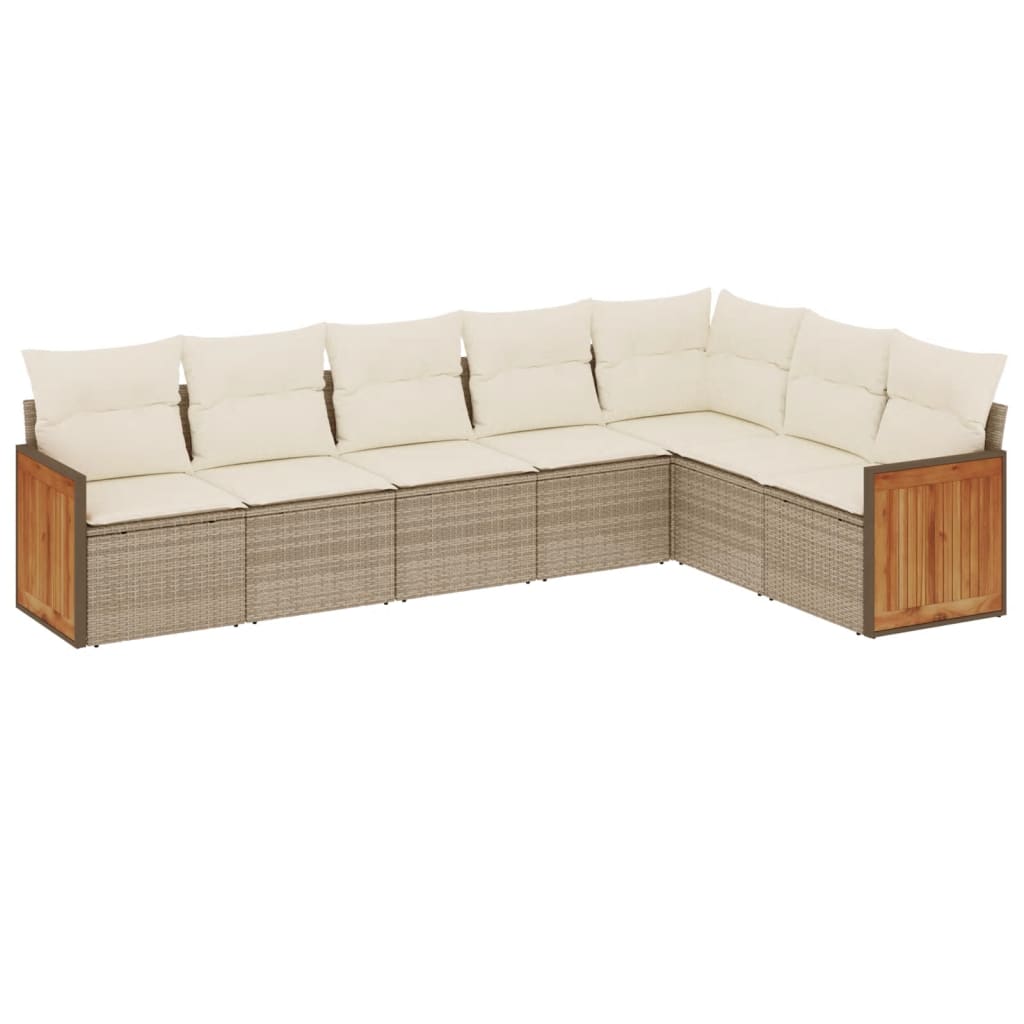 vidaXL 7-tlg. Garten-Sofagarnitur mit Kissen Beige Poly Rattan