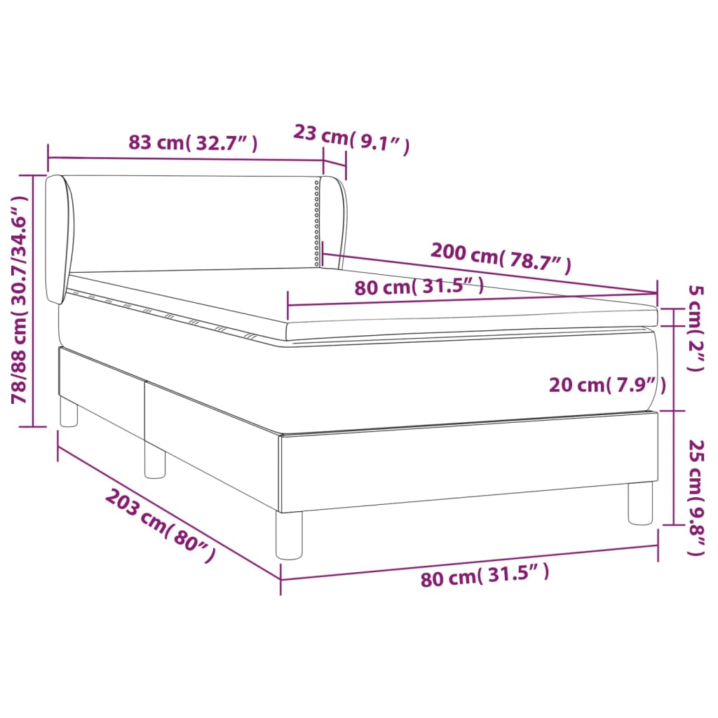 vidaXL Boxspringbett mit Matratze Dunkelbraun 80x200 cm Stoff