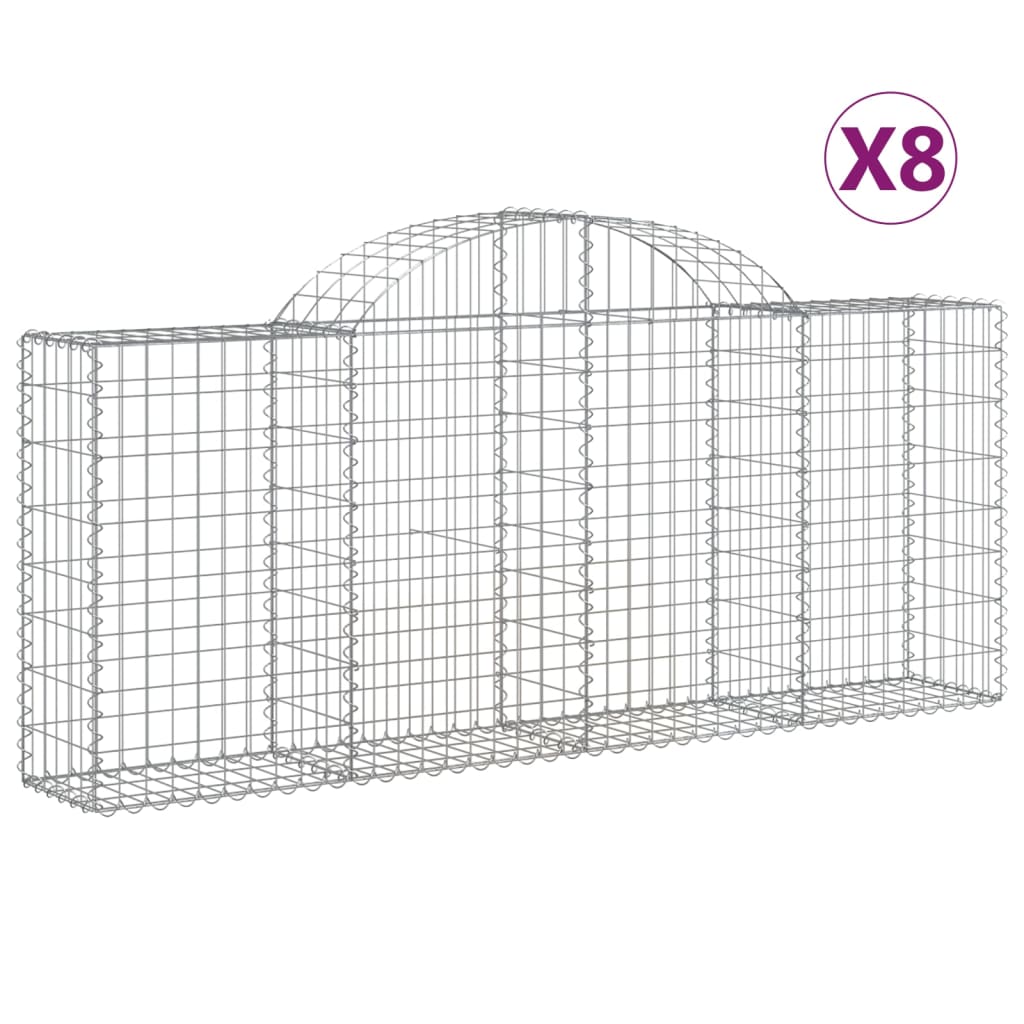 vidaXL Gabionen mit Hochbogen 8 Stk. 200x30x80/100 cm Verzinktes Eisen