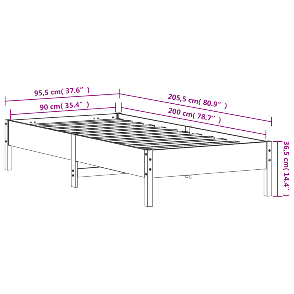 vidaXL Massivholzbett ohne Matratze Weiß 90x200 cm Kiefernholz