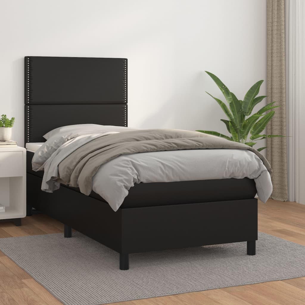 vidaXL Boxspringbett mit Matratze Schwarz 80x200 cm Kunstleder