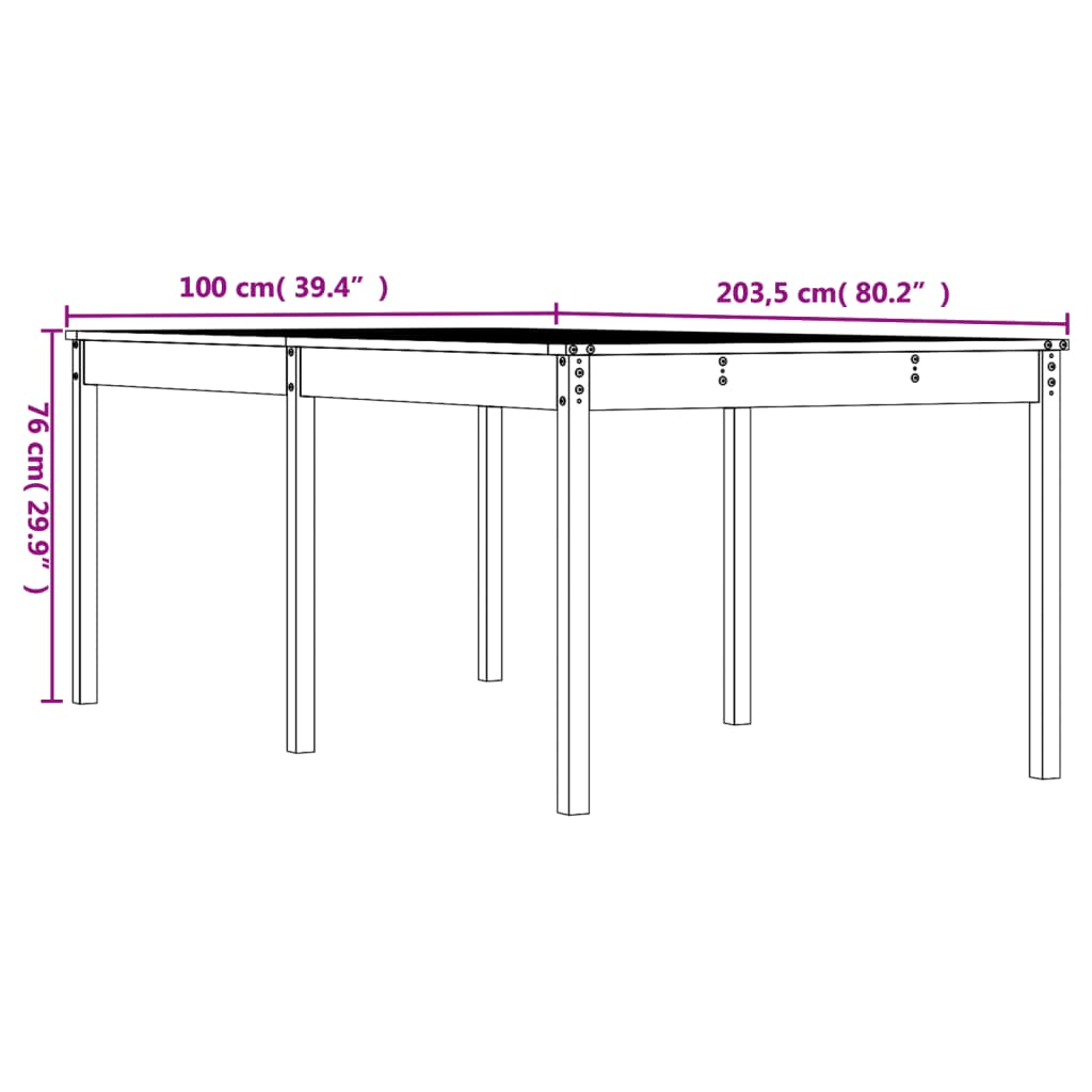 vidaXL Gartentisch 203,5x100x76 cm Massivholz Kiefer