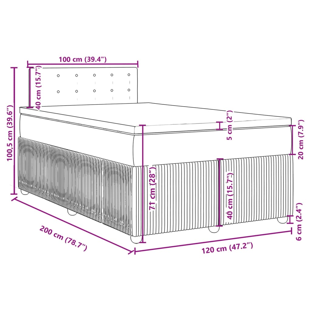 vidaXL Boxspringbett mit Matratze Creme 120x200 cm Stoff