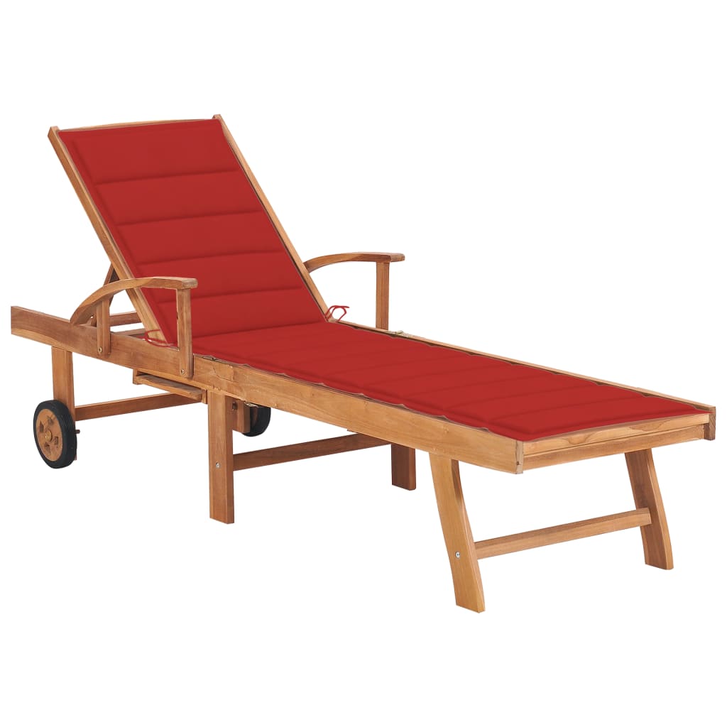 vidaXL Sonnenliege mit Auflage Rot Massivholz Teak