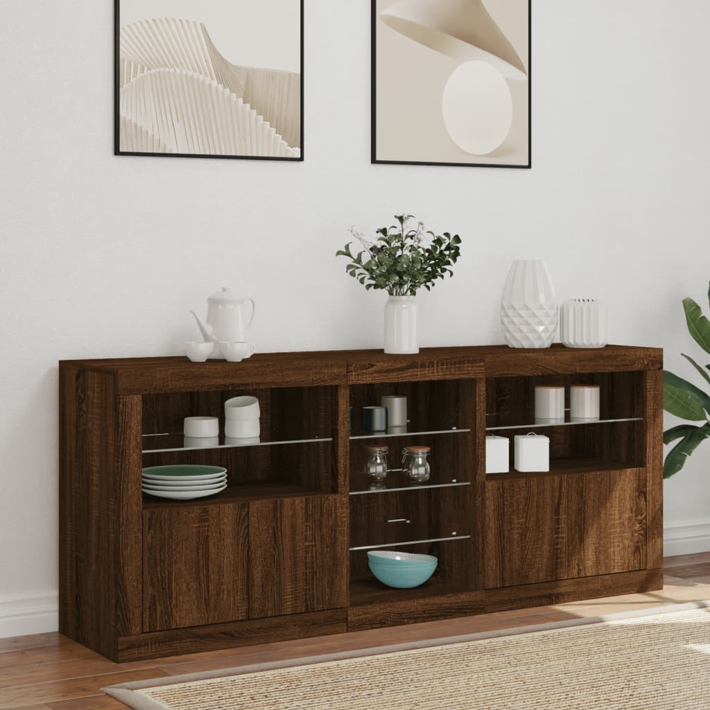 vidaXL Sideboard mit LED-Leuchten Braun Eichen-Optik 162x37x67 cm